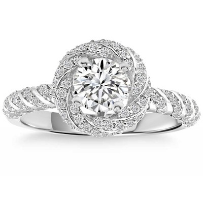 Pompeii3 Certified 1.20Ct Diamond Engagement Ring White Gold Lab Created Twist Vine Band - Size 7