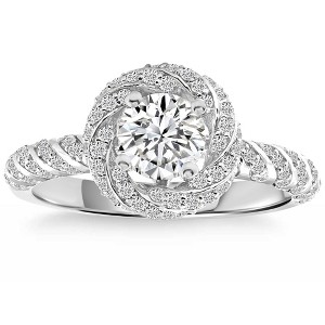 Pompeii3 Certified 1.20Ct Diamond Engagement Ring White Gold Lab Created Twist Vine Band - Size 7 - 1 of 4