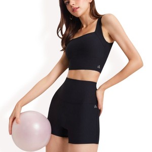 Anna-Kaci Active Women's High-Waisted Ribbed Shorts with Crisscross Back Detail - 1 of 4
