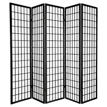 6 ft. Tall Window Pane Shoji Screen - Black (5 Panels)
