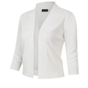 Women s 3/4 Sleeve Cropped Cardigan Sweaters Open Front Knit Short Bolero Shrugs (Medium, White) - 1 of 4