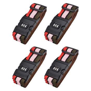 Unique Bargains Adjustable PP Luggage Straps with Buckle Combination Lock Red Pink Dark Green 4Pcs