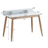 Vynxaria Mid-Century Modern Wood Writing Desk with Hutch - White, 3 Open Shelves, Rounded Angled Legs, 43"W x 23.6"D x 34.4"H - 4 of 4
