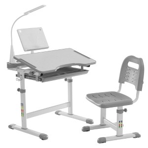 Aoibox Kids Ergonomic Height Adjustable Desk and Chair Set with Tilt Desktop LED Light Book Stand Storage Drawer Grey - 1 of 4