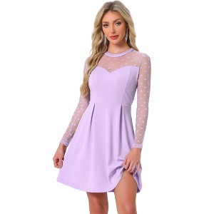 Allegra K Women's Heart Mesh Sheer Long Sleeve Gothic Cocktail Skater Party Dress - 1 of 4