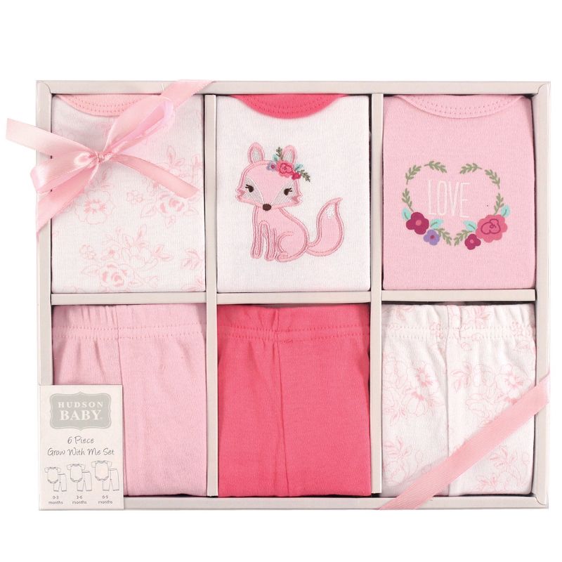 Hudson Baby Infant Girl Layette Boxed Giftset, Fox, Pink, 0-9 Months, 3 of 4