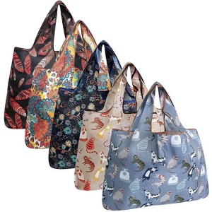 Wrapables Large Foldable Tote Nylon Reusable Grocery Bags, 5 Pack - 1 of 4