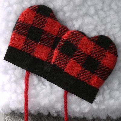18" Gray and Red Christmas Stocking with Snowflakes and Plaid Mittens