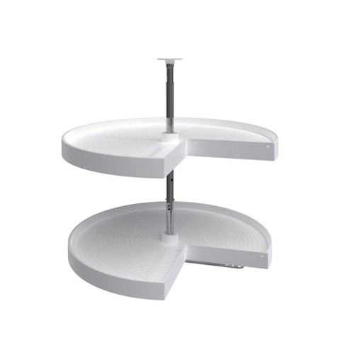 Rev-A-Shelf 28" Pie-Cut Dual Tier Lazy Susan Organizer for Corner Wall Kitchen Cabinets, Plastic Home Rotating Storage Shelves, White, 2942-28-11-1