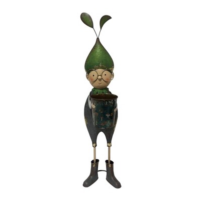 VIP Metal 31.5 in. Multicolor Stamped Garden Elf Boy with Flower Pot