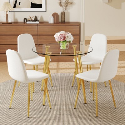 5-Piece Dining Set with Glass Table and 4 Armless Chairs