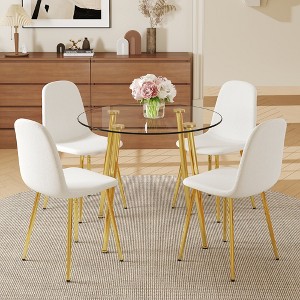 5-Piece Dining Set with Glass Table and 4 Armless Chairs - 1 of 4