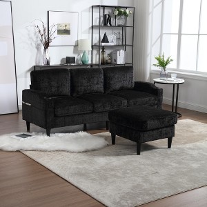 Mocamel UNITED WE WIN 3-Seat Solid Wood Chenille Sofa, Cup Holders & Storage Ottoman, Cozy Sectional for Living Room - 1 of 4