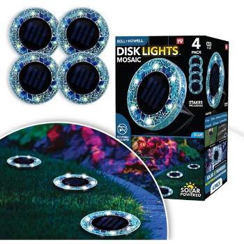 Bell + Howell 6 LED Round Blue Mosaic Solar Powered Disk Lights with Auto On/Off - 4 Pack