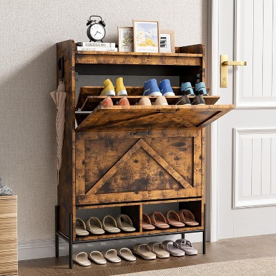 Shoe Cabinet w/ 2 Flip-Up Drawers Entryway Shoe Storage Cabinet