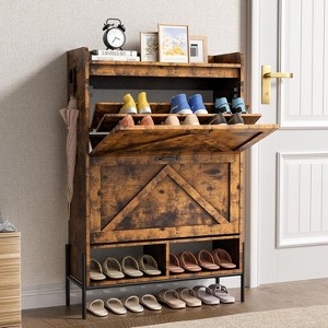 Shoe Cabinet w/ 2 Flip-Up Drawers Entryway Shoe Storage Cabinet - 1 of 4