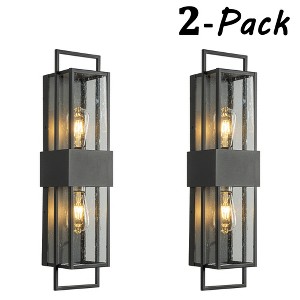 ALOADECOR Modern Outdoor Black Wall Light with Dusk to Dawn Sensor with Seeded Glass Waterproof Sconce for Entryway (¨2 Pack) - 1 of 4