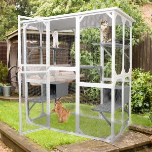 Wooden Cat Cage With Platform And Resting Box, UV Resistant Waterproof Roof Playing And Running Enclosures Box, Stylish Indoor Pets House For Cats - 1 of 4