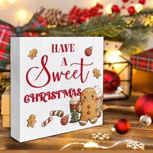 Farmhouse Christmas Wooden Block Sign - Gingerbread Decor for Table or Shelf - 5 x 5 Inch - 1 of 4