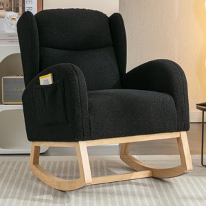 Teddy Fabric Rocking Chair with Wooden Legs,Modern Accent Glider for Living Room or Bedroom,28"W x 38"D x 40"H-Baofuwish - 1 of 4