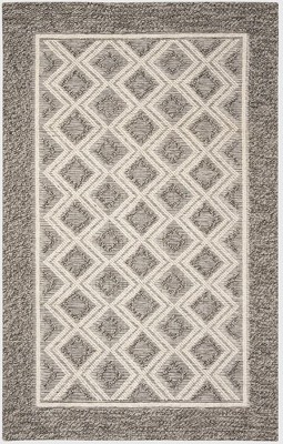 Grey and Ivory Geometric Wool 9' x 12' Handmade Area Rug