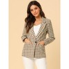 INSPIRE CHIC Women's Notched Lapel One Button Boyfriend Plaid Suit Blazer - 3 of 4