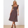 INSPIRE CHIC Women's Floral Dresses Cherry Print Lace-up Ruffle Cap Sleeve Midi Sundresses - 3 of 4