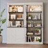 White 5-Tier Bookshelf with Doors & LED Lights, Roman Column Design Storage Cabinet, Adjustable Shelves Freestanding Bookcase for Home Office - 3 of 4