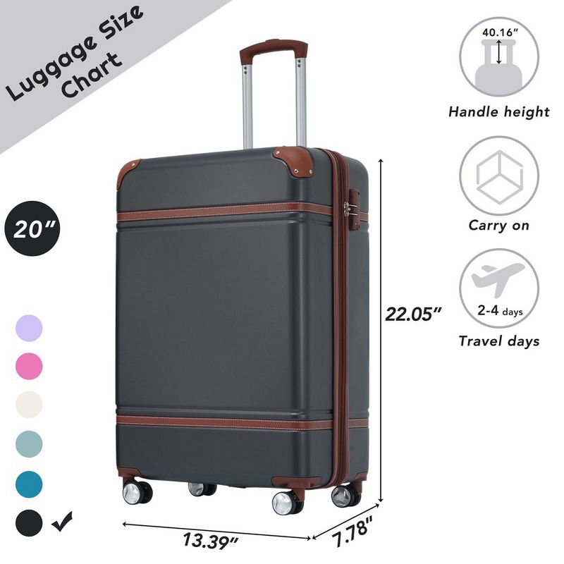 20" Luggage With TSA Lock, ABS Lightweight Suitcase, Vintage Carry On Luggage With Silent Spinner Wheels For Men Women, 2 of 8