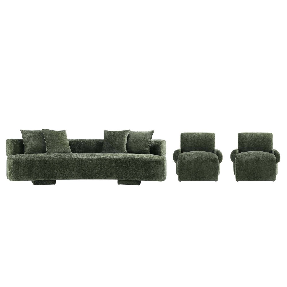 Manhattan Comfort 3pc Verandah Chenille Upholstered 112" Sofa and 2 Accent Chairs Olive Green