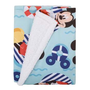 Disney Mickey Mouse Summertime Splash Blue, Orange, Yellow, and White Super Soft Cuddly Plush Baby Blanket