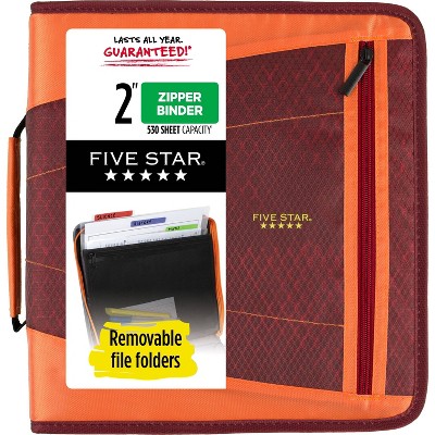 Five Star 2" Sewn Zipper Binder + File Folders Crimson Mesh