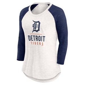 MLB Detroit Tigers Women's White 3/4 Sleeve Fashion T-Shirt - 1 of 3