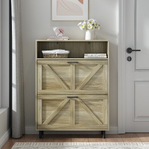 Farmhouse Shoe Storage Cabinet with Barn Door Design with Open Storage for Entryway,Foyer,Hallway - 1 of 4
