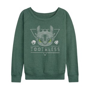 Women's - How to Train Your Dragon - Toothless Line Art Lightweight French Terry Wide Neck Long Sleeve Shirt - 1 of 4