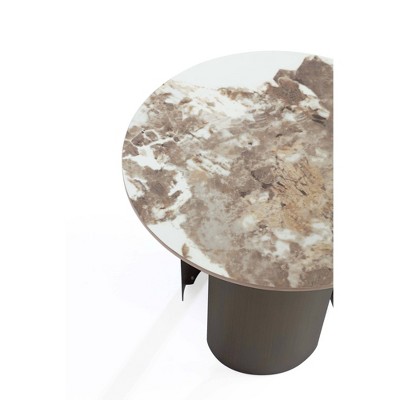 Monica Round Sintered Stone and Gold Metal End Table