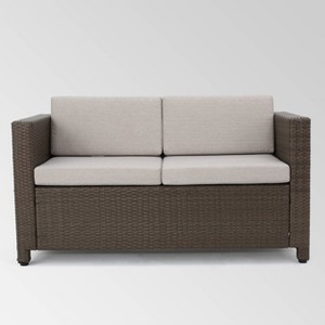 Puerta Wicker Loveseat - Brown/Gray - Christopher Knight Home: Weather-Resistant Patio Sofa, Iron Frame - 1 of 4