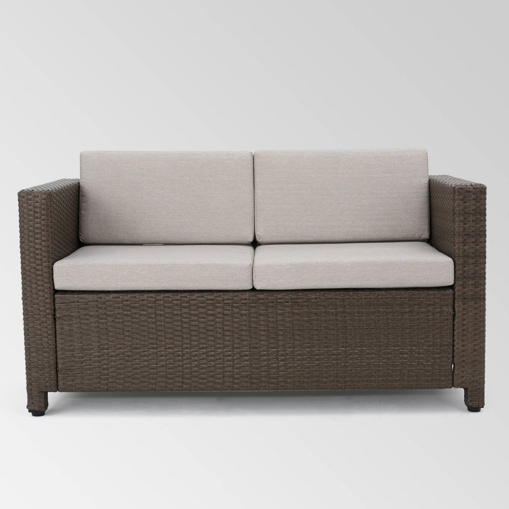 Photos - Garden Furniture Puerta Wicker Loveseat - Brown/Gray - Christopher Knight Home