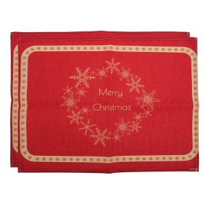 Unique Bargains Christmas Place Mats Linen Red Yellow 13"x17.7" 2 Pcs - 1 of 4