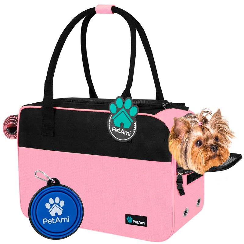 PetAmi Dog Purse Carrier, Airline Approved Soft Sided Pet Carrying Bag Pockets, Ventilated Puppy Cat Travel Carry Tote, Fleece Bed, 1 of 8