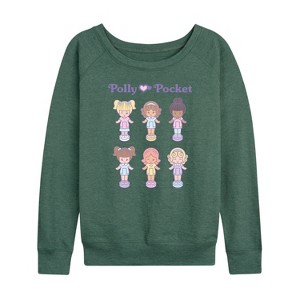 Women's - Polly Pocket - Polly Pocket Doll Grid Lightweight French Terry Wide Neck Long Sleeve Shirt - 1 of 4