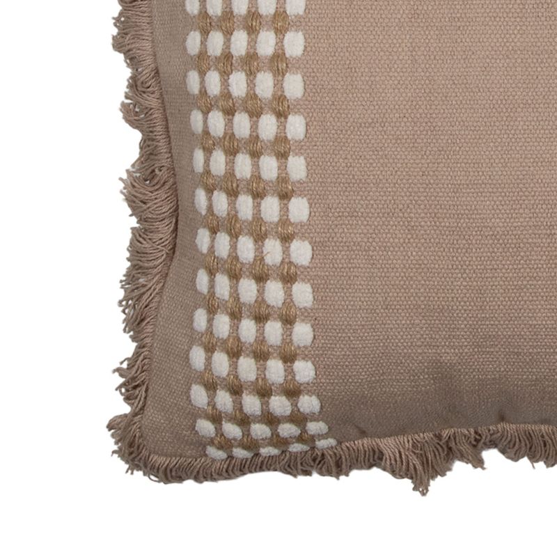 Tan Hand Woven 20 x 20 inch Decorative Cotton Throw Pillow Cover With Insert and Hand Tied Fringe - Foreside Home & Garden, 4 of 5