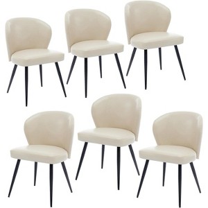 Dining Chairs Set of 6,Ergonomic Upholstered Kitchen Chairs with Steel Legs, High Curved Backrest Modern Chairs for Dining Room Kitchen(Beige) - 1 of 4