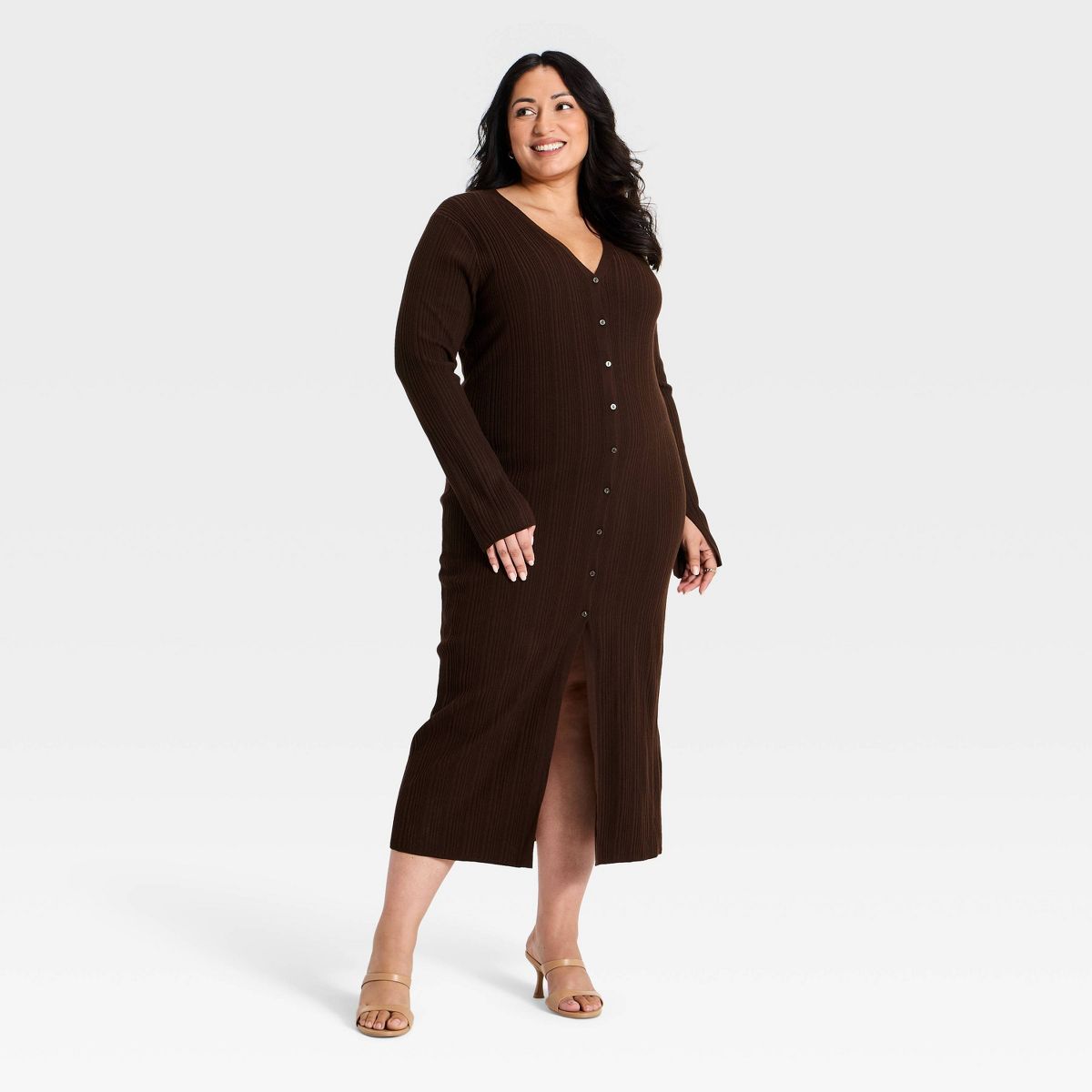 Women's Button-Up Midi Sweater Dress - A New Day™ - thumbnail 6