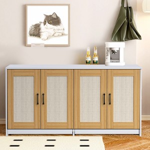 47'' Cat Litter Box Enclosure for 2 Litter Boxes with 4 Sisal Doors, Hidden Litterbox Enclosure with Double Room, Wooden Sideboard TV Stand - 1 of 4