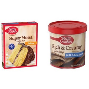 Betty Crocker 13.25oz Yellow Cake Mix + 16oz Rich and Creamy Milk Chocolate Frosting - 1 of 3