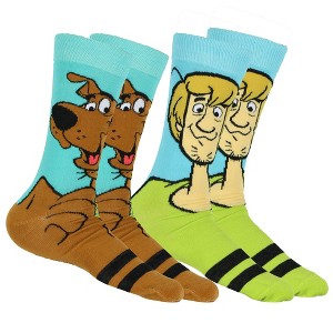 Scooby-Doo Socks Men's Shaggy and Scooby 2-Pack Adult Mid-Rise Crew Socks Multicolored - 1 of 4