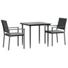 vidaXL 3 Piece Patio Dining Set with Cushions Poly Rattan and Steel - 31.5" Table Length 2 Items Cushion Included - 3 of 4