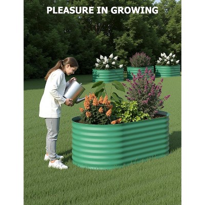 Raised Garden Bed 4x2x2 FT, Green Oval Galvanized Steel Planter, Outdoor Modular Raised Bed for Vegetables, Flowers, Herbs