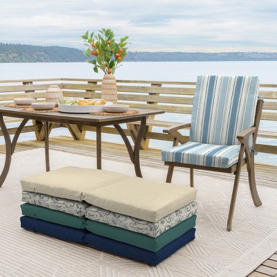 French Blue Linen Stripe Outdoor Dining Chair Cushion